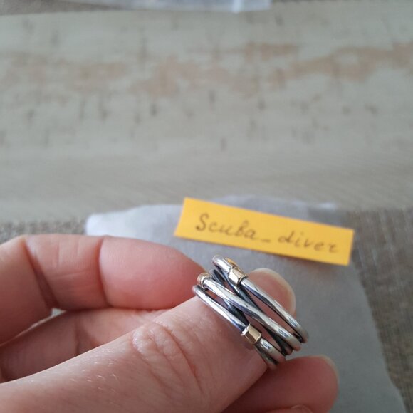 RARE Pandora Two-Tone Crossover Wrap Rope Ring 925 Silver 14K Gold Wide Band 8.5 - Picture 5 of 11
